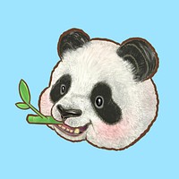 Panda eating bamboo, animal collage element psd