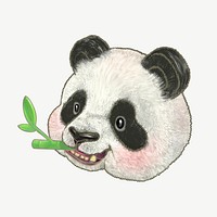 Panda eating bamboo, animal collage element psd