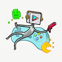 VR gaming technology, floating gamer cartoon clipart psd