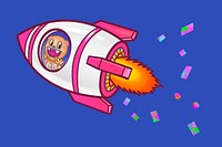 Astronaut in rocket, funky cartoon illustration