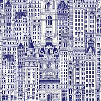 Blue city buildings pattern background. Vintage art remixed by rawpixel.