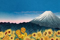 Mount Fuji & sunflowers border background, famous artwork, remixed by rawpixel