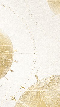 Gold vintage globe mobile wallpaper, world map aesthetic background, remixed by rawpixel