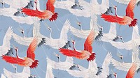 Vintage flying cranes desktop wallpaper, bird pattern background, remixed by rawpixel