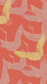 Vintage flying cranes phone wallpaper, bird pattern background, remixed by rawpixel