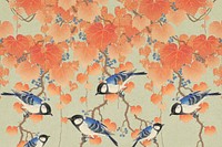 Ohara Koson's bird background, Great tit on paulownia branch illustration, remixed by rawpixel