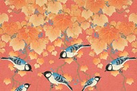 Ohara Koson's bird background, Great tit on paulownia branch illustration, remixed by rawpixel