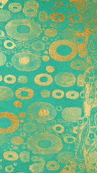 Aesthetic gold patterned mobile wallpaper, Gustav Klimt's Hope II famous artwork design, remixed by rawpixel