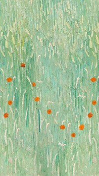 Van Gogh's green mobile wallpaper, Girl in White's grass field, remixed by rawpixel