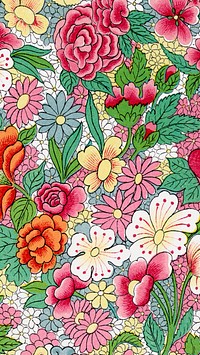 Aesthetic flower patterned mobile wallpaper, Owen Jones's famous artwork, remixed by rawpixel