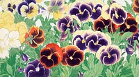 Vintage pansy flower desktop, Tanigami Kônan's ukiyo e artwork, remixed by rawpixel