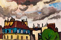 Rooftops and Clouds background, Henry Lyman Sayen's vintage illustration, remixed by rawpixel