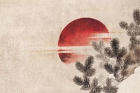 Hokusai's Japanese sunset background, beige nature illustration, remixed by rawpixel