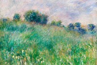 Pierre-Auguste Renoir's Meadow background, La Prairie painting, remixed by rawpixel