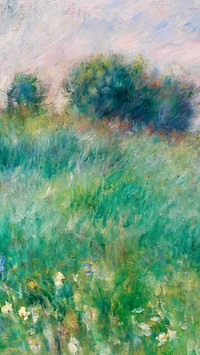 Pierre-Auguste Renoir's Meadow iPhone wallpaper, La Prairie painting, remixed by rawpixel