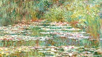 Water lily pond desktop wallpaper background. Claude Monet artwork, remixed by rawpixel.