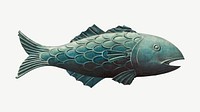 Green fish, vintage animal collage element psd, remixed by rawpixel