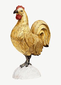 Gilded Wooden Rooster, animal collage element by Karl J. Hentz psd, remixed by rawpixel