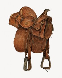 Leather saddle isolated vintage object on white background