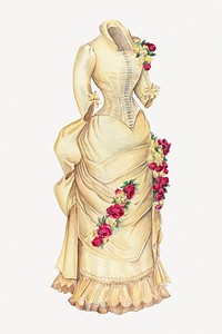 Victorian wedding gown illustration psd, collage element