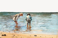 Homer's Boys Wading background, vintage beach illustration, remixed by rawpixel