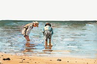 Homer's Boys Wading background, vintage beach illustration psd, remixed by rawpixel