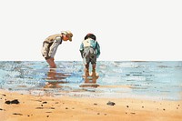 Homer's Boys Wading background, vintage beach illustration psd, remixed by rawpixel