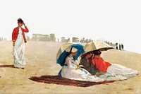 East Hampton Beach background, Long Island, Winslow Homer's vintage border psd, remixed by rawpixel