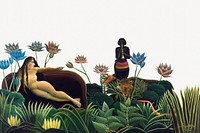 Henri Rousseau's The Dream background, vintage botanical border psd, remixed by rawpixel