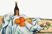 Paul Cézanne's famous painting background, Bottle and Fruits artwork, remixed by rawpixel