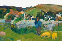 The Swineherd background, vintage Paul Gauguin's artwork psd, remixed by rawpixel