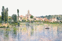 Vétheuil in Summer border background psd. Claude Monet artwork, remixed by rawpixel.