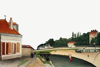 Outskirts of Paris background, Henri Rousseau's illustration border psd, remixed by rawpixel