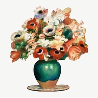 Pierre-Auguste Renoir's flower vase, famous painting psd, remixed by rawpixel