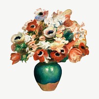 Pierre-Auguste Renoir's flower vase, famous painting psd, remixed by rawpixel