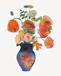 Odilon Redon's Large Vase with Flowers, famous oil painting psd, remixed by rawpixel