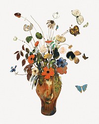 Odilon Redon's Still Life with Flowers, famous oil painting design psd, remixed by rawpixel