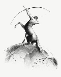 Centaur Aiming at the Clouds, Odilon Redon vintage illustration psd, remixed by rawpixel