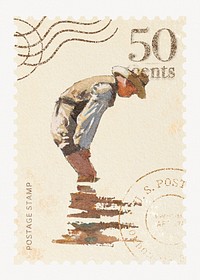 Winslow Homer's famous painting stamp, Boys Wading artwork, remixed by rawpixel