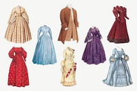 Vintage Victorian fashion, women's dress set psd, remixed by rawpixel