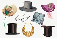 Vintage fashion, Victorian accessory set psd, remixed by rawpixel