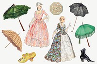 Victorian fashion, women's vintage apparel set psd, remixed by rawpixel