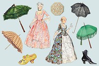 Vintage Victorian fashion, women's dress set psd, remixed by rawpixel