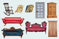 Vintage Victorian furniture set psd, remixed by rawpixel