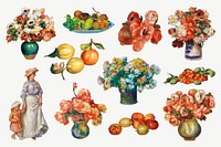 Famous flower painting set psd, remixed by rawpixel