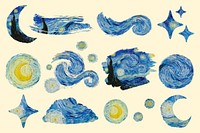 Van Gogh's Starry Night clipart set psd, remixed by rawpixel