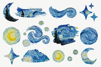 Vincent van Gogh's Starry Night clipart psd set, remixed by rawpixel