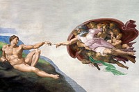 Michelangelo Buonarroti's The Creation of Adam, famous vintage painting. Original from Wikimedia Commons. Remastered by rawpixel.