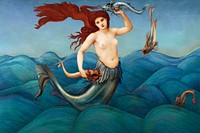 A Sea-Nymph, mythical creature illustration by Sir Edward Burne&ndash;Jones. Original from Detroit Institute of Arts. Digitally enhanced by rawpixel. Remastered by rawpixel.