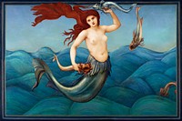 A Sea-Nymph, mythical creature illustration by Sir Edward Burne&ndash;Jones. Original from Detroit Institute of Arts. Digitally enhanced by rawpixel. Remastered by rawpixel.